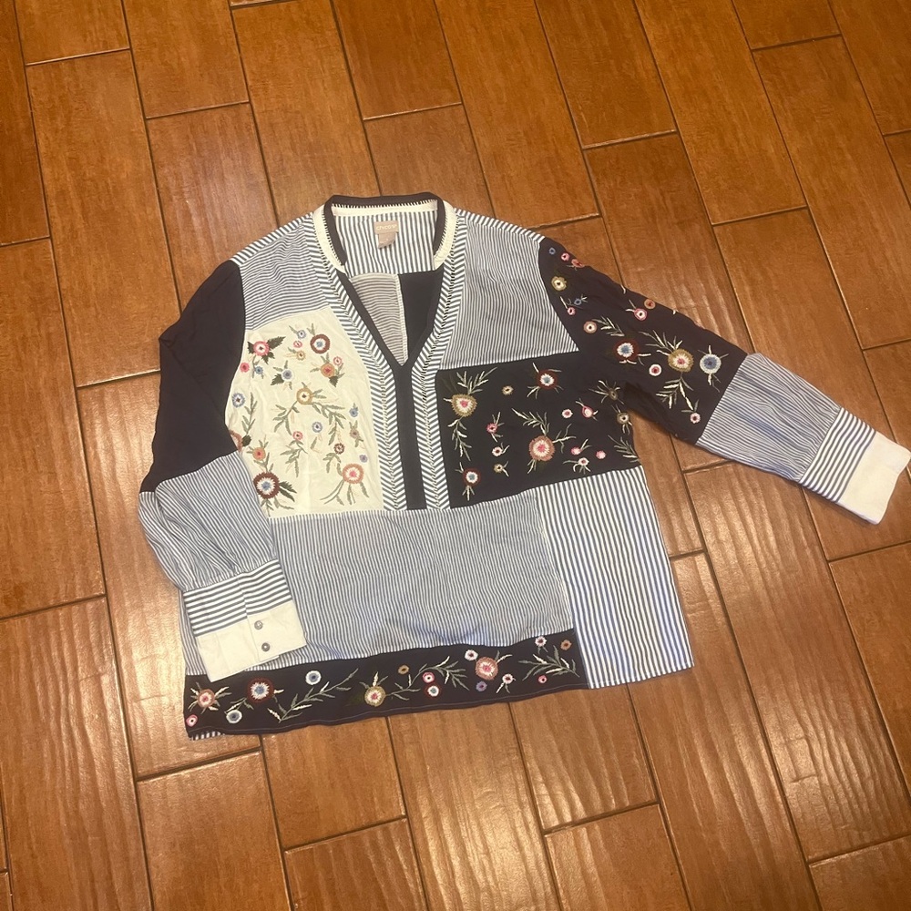 Chico's Patchwork Embroidered Multi-Color Blouse